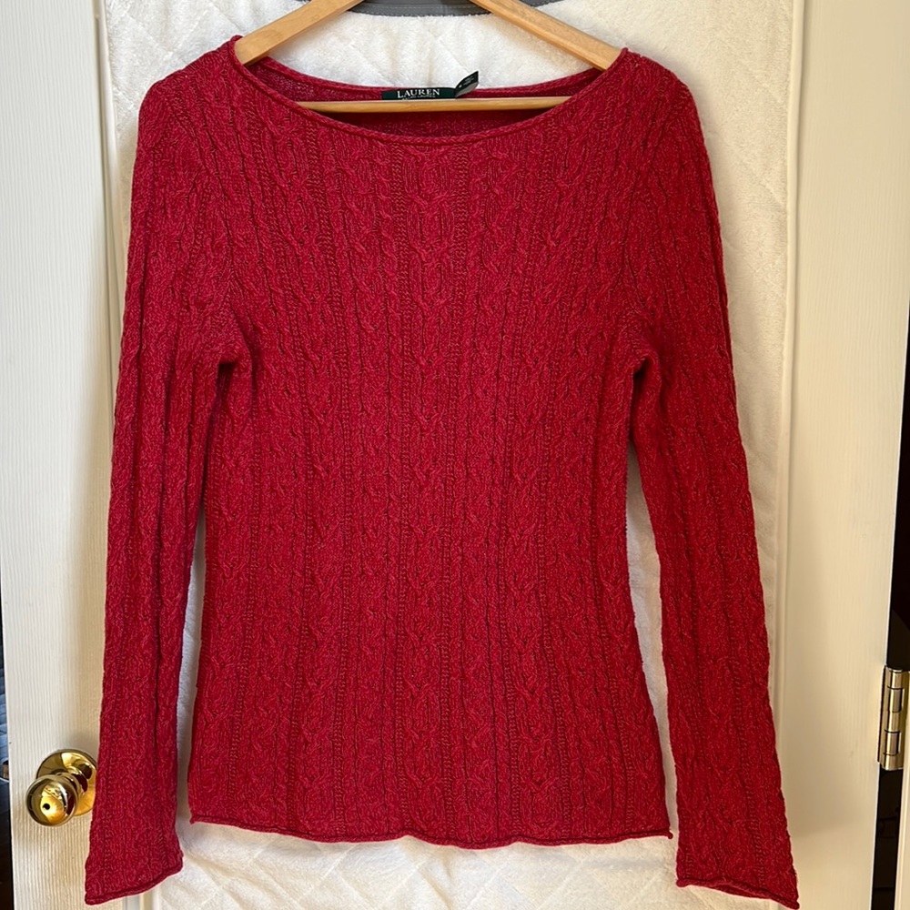 Lauren Ralph Lauren Women Cable Knit Red Sweater, Size M
